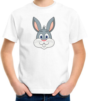 Bellatio Decorations Cartoon konijn t-shirt wit voor jongens en meisjes - Cartoon dieren t-shirts kinderen XS (110-116)