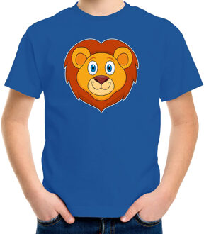 Bellatio Decorations Cartoon leeuw t-shirt blauw voor jongens en meisjes - Cartoon dieren t-shirts kinderen