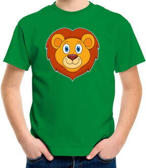 Bellatio Decorations Cartoon leeuw t-shirt groen voor jongens en meisjes - Cartoon dieren t-shirts kinderen L (146-152)