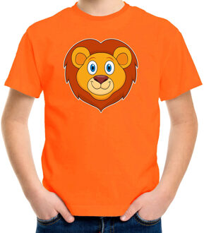 Bellatio Decorations Cartoon leeuw t-shirt oranje voor jongens en meisjes - Cartoon dieren t-shirts kinderen L (146-152)