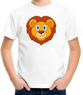 Bellatio Decorations Cartoon leeuw t-shirt wit voor jongens en meisjes - Cartoon dieren t-shirts kinderen L (146-152)