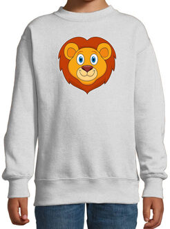 Bellatio Decorations Cartoon leeuw trui grijs voor jongens en meisjes - Cartoon dieren sweater kinderen 12-13 jaar (152/164)