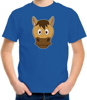 Bellatio Decorations Cartoon paard t-shirt blauw voor jongens en meisjes - Cartoon dieren t-shirts kinderen L (146-152)