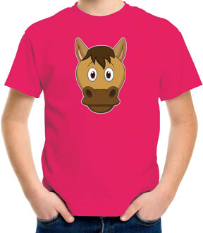 Bellatio Decorations Cartoon paard t-shirt roze voor jongens en meisjes - Cartoon dieren t-shirts kinderen L (146-152)