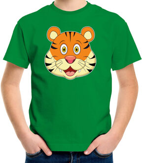 Bellatio Decorations Cartoon tijger t-shirt groen voor jongens en meisjes - Cartoon dieren t-shirts kinderen L (146-152)