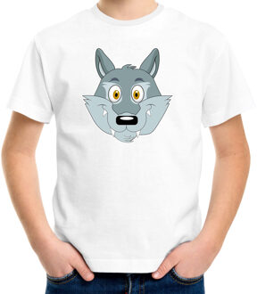 Bellatio Decorations Cartoon wolf t-shirt wit voor jongens en meisjes - Cartoon dieren t-shirts kinderen L (146-152)