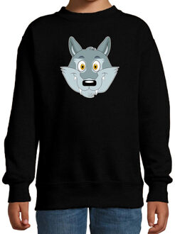 Bellatio Decorations Cartoon wolf trui zwart voor jongens en meisjes - Cartoon dieren sweater kinderen 12-13 jaar (152/164)