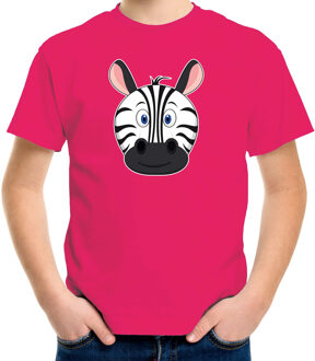 Bellatio Decorations Cartoon zebra t-shirt roze voor jongens en meisjes - Cartoon dieren t-shirts kinderen L (146-152)