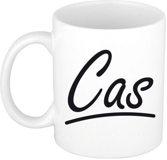 Bellatio Decorations Cas Naam koffiemok - beker - met sierlijke letters - wit - 300 ml - Cadeau - Heren