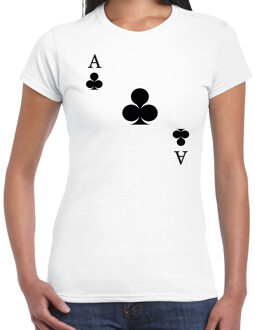 Bellatio Decorations Casino thema verkleed t-shirt dames - klaver aas - wit - poker t-shirt 2XL