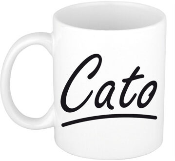 Bellatio Decorations Cato Naam koffiemok - beker - met sierlijke letters - wit - 300 ml - Cadeau - Dames