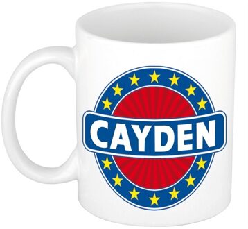 Bellatio Decorations Cayden voornaam koffiemok - beker - wit/blauw - 300 ml - Cadeau - Heren - Collega - Vaderdag Multi