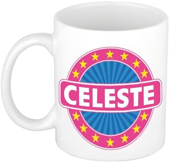 Bellatio Decorations Celeste voornaam koffiemok - beker - wit/roze - 300 ml - Cadeau - Dames - Collega - Moederdag Multi