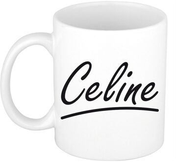 Bellatio Decorations Celine Naam koffiemok - beker - met sierlijke letters - wit - 300 ml - Cadeau - Dames