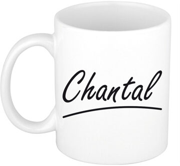 Bellatio Decorations Chantal Naam koffiemok - beker - met sierlijke letters - wit - 300 ml - Cadeau - Dames