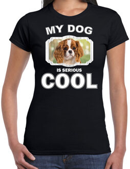 Bellatio Decorations Charles spaniel honden t-shirt my dog is serious cool zwart - dames - Cavalier king charles-spaniels liefhebber cadeau shirt 2XL