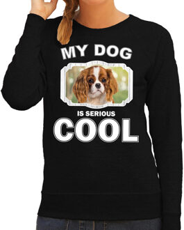 Bellatio Decorations Charles spaniel honden trui / sweater my dog is serious cool zwart - dames - Cavalier king charles-spaniels liefhebber cadeau sweaters 2XL