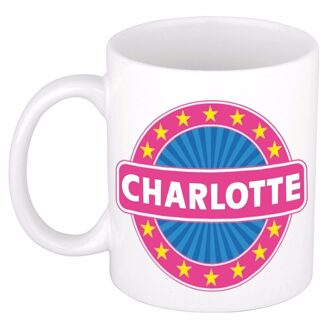 Bellatio Decorations Charlotte voornaam koffiemok - beker - wit/roze - 300 ml - Cadeau - Dames - Collega - Moederdag