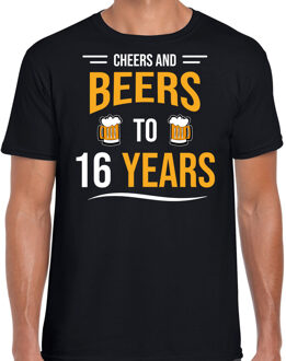 Bellatio Decorations Cheers and beers 16 jaar verjaardag cadeau t-shirt zwart voor heren - 16e verjaardag kado shirt / outfit 2XL