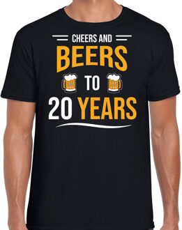 Bellatio Decorations Cheers and beers 20 jaar verjaardag cadeau t-shirt zwart voor heren - 20e verjaardag kado shirt / outfit 2XL