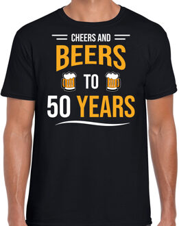 Bellatio Decorations Cheers and beers 50 jaar / Abraham verjaardag cadeau t-shirt zwart voor heren - 50e verjaardag kado shirt / outfit 2XL