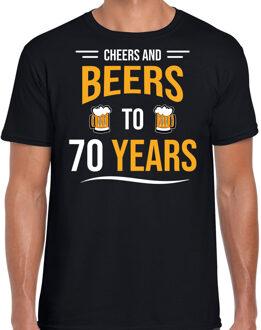 Bellatio Decorations Cheers and beers 70 jaar verjaardag cadeau t-shirt zwart voor heren - 70e verjaardag kado shirt / outfit 2XL