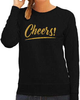 Bellatio Decorations Cheers goud tekst sweater zwart dames - Oud en Nieuw / Glitter en Glamour goud party kleding trui XS