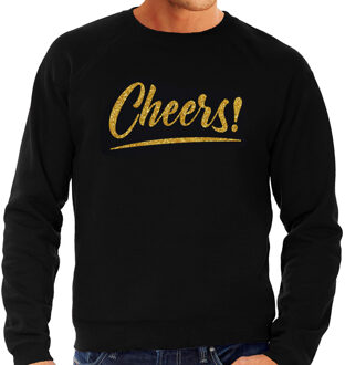 Bellatio Decorations Cheers goud tekst sweater zwart heren - Oud en Nieuw / Glitter en Glamour goud party kleding trui 2XL