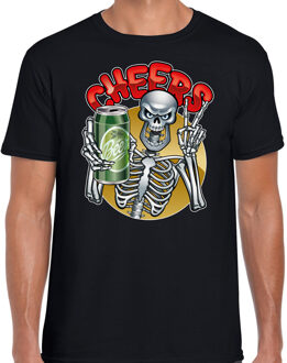 Bellatio Decorations Cheers / Proost skelet Halloween verkleed t-shirt zwart voor heren - horror shirt / kleding / kostuum / Halloween outfit 2XL