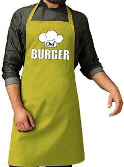 Bellatio Decorations Chef burger keukenschort - groen - voor heren - kookschort - hamburgers bakken Lime