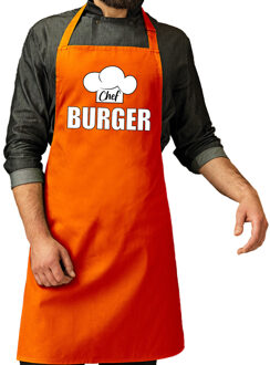 Bellatio Decorations Chef burger keukenschort - oranje - voor heren - kookschort - hamburgers bakken