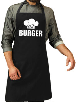 Bellatio Decorations Chef burger keukenschort - zwart - voor heren - kookschort - hamburgers bakken