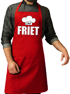 Bellatio Decorations Chef friet keukenschort - rood - voor heren - patat bakken - kookschorten - keuken