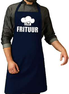 Bellatio Decorations Chef frituur schort - keukenschort - navy blauw - heren - BBQ - Vaderdag