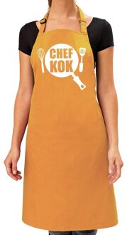 Bellatio Decorations Chef kok - barbeque schort - keukenschort - okergeel - voor dames - bbq schorten - cadeau