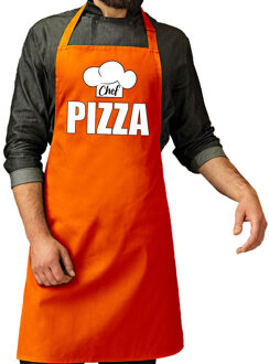 Bellatio Decorations Chef pizza keukenschort - oranje - voor volwassenen - kookschort - BBQ - Cadeau vader en moeder