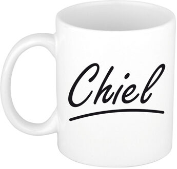 Bellatio Decorations Chiel Naam koffiemok - beker - met sierlijke letters - wit - 300 ml - Cadeau - Heren