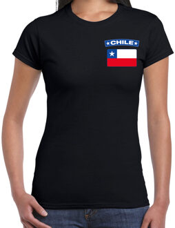 Bellatio Decorations Chile / Chili landen shirt met vlag zwart voor dames - borst bedrukking 2XL