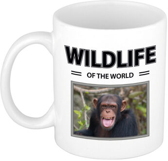 Bellatio Decorations Chimpansee aap mok met dieren foto wildlife of the world Wit