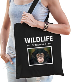 Bellatio Decorations Chimpansee aap tasje zwart volwassenen en kinderen - wildlife of the world kado boodschappen tas