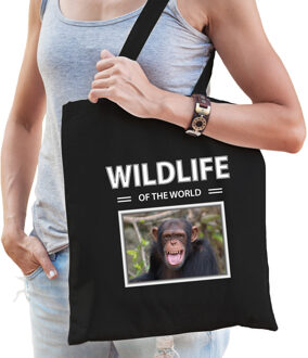 Bellatio Decorations Chimpansee aap tasje zwart volwassenen en kinderen - wildlife of the world kado boodschappen tas