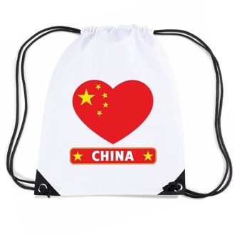 Bellatio Decorations China hart vlag nylon rugzak wit