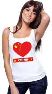 Bellatio Decorations China hart vlag singlet shirt/ tanktop wit dames L