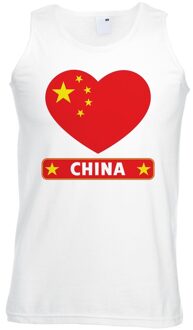 Bellatio Decorations China hart vlag singlet shirt/ tanktop wit heren 2XL