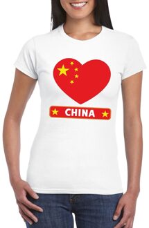 Bellatio Decorations China hart vlag t-shirt wit dames XS