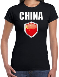 Bellatio Decorations China landen supporter t-shirt met Chinese vlag schild zwart dames