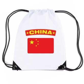 Bellatio Decorations China nylon rijgkoord rugzak/ sporttas wit met Chinese vlag