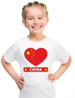 Bellatio Decorations China Supporters t-shirt - kinderen - hartjes vlag - wit - korte mouwen - sport - kleding