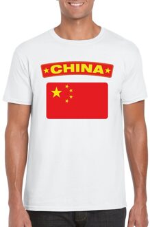Bellatio Decorations China supporters t-shirt - met vlag print - wit - voor heren - landen - kleding