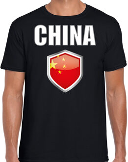 Bellatio Decorations China vlag thema landen t-shirt - zwart - voor heren - Supporters kleding - korte mouwen